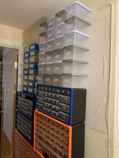 Drawers stacked against the wall