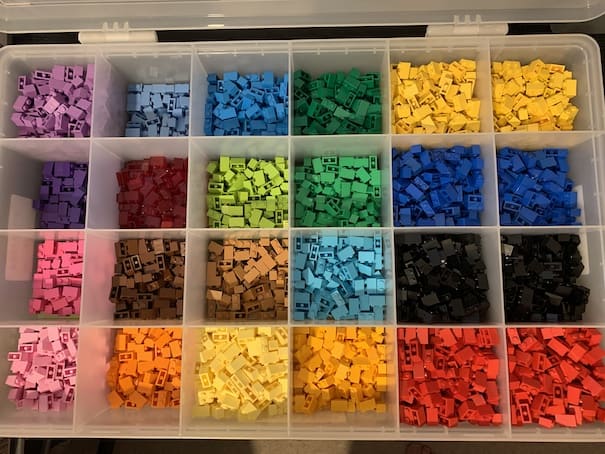 1x2 LEGO Bricks in a container