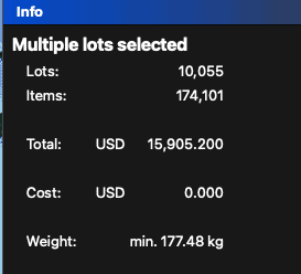 Brickstore inventory with total weight of 177.48 kg.